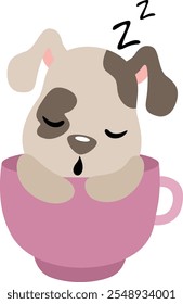 Cute puppy sleeping inside a cup