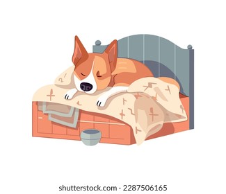 Cute puppy sleeping on flat bed pillow icon isolated