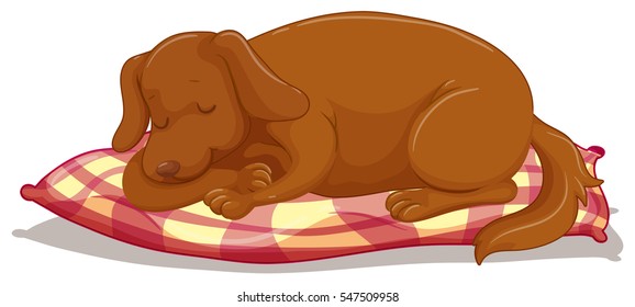 Cute puppy sleeping on mattress illustration