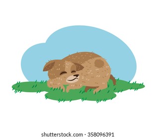 Cute puppy sleeping outdoors