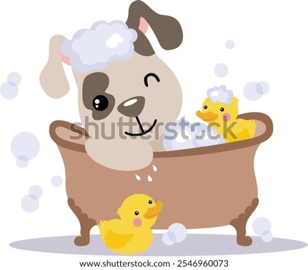 Cute puppy taking a bath