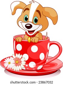 Cute  puppy in tea cup. Vector illustration