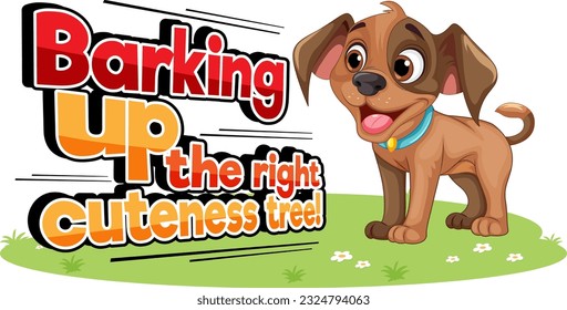 Corto cachorro con el ladrido de texto hacia arriba la ilustración del árbol de la cortesía derecha