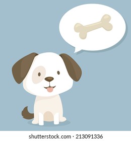 Cute puppy thinking about sweet bone, vector illustration