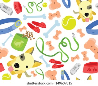 Cute Puppy with Toys Seamless Pattern