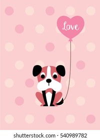 cute puppy valentine greeting card with balloon