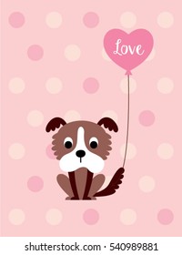 cute puppy valentine greeting card with balloon