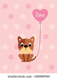 cute puppy valentine greeting card with balloon