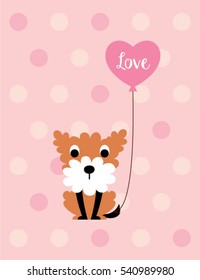 cute puppy valentine greeting card with balloon