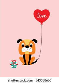 cute puppy valentine greeting card with balloon