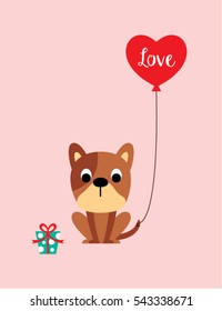 cute puppy valentine greeting card with balloon