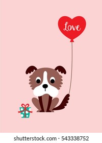 cute puppy valentine greeting card with balloon