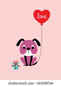 Cute Puppy Valentine Greeting Card Balloon Stock Vector (Royalty Free ...