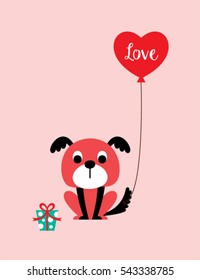 cute puppy valentine greeting card with balloon