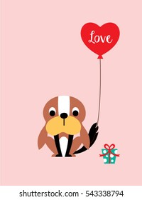 cute puppy valentine greeting card with balloon