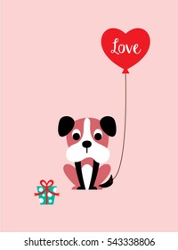 cute puppy valentine greeting card with balloon