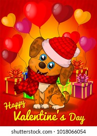 Cute puppy, vector illustration,  Design Postcard St. Valentine's Day.
