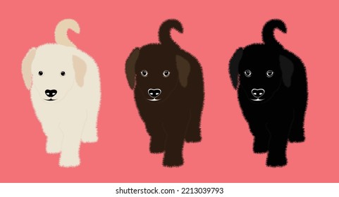 Cute puppy.  Vector illustration of dog breed set in flat style.  Cute dog. Vector illustration isolated on red background, cartoon funny dogs