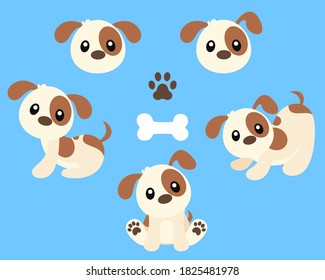 Cute Puppy Vector Illustration Set on Blue