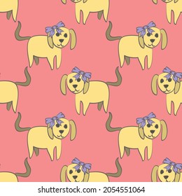 Cute puppy vector repeat pattern in sand on coral
