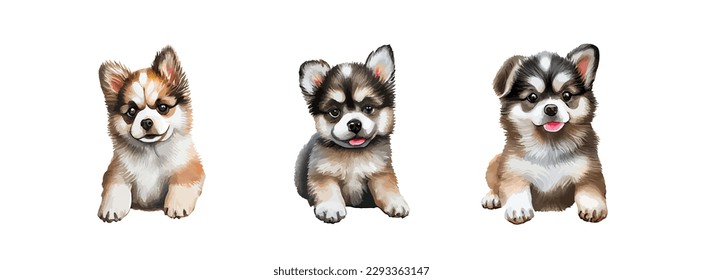 Cute Puppy Watercolor isolated on white background. Lovely dog animal drawing graphic design. Pet portrait vector illustration