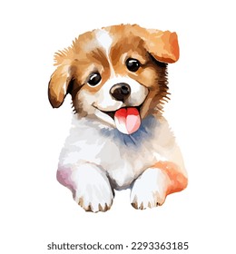 Cute Puppy Watercolor isolated on white background. Lovely dog animal drawing graphic design. Pet portrait vector illustration