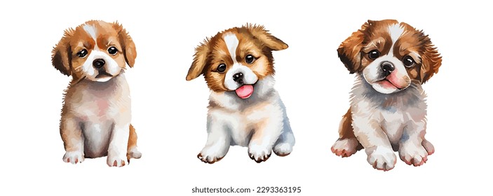 Acuarela cúrpica aislada sobre fondo blanco. Bonito diseño gráfico de dibujos de animales de perro. Ilustración vectorial de retratos de mascotas