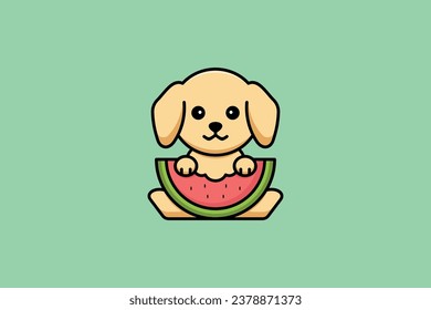 cute puppy with watermelon vector template logo design