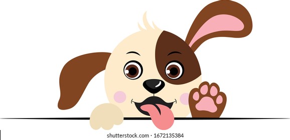 Cute puppy waving with tongue out