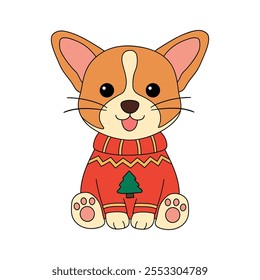 A cute puppy wearing a Christmas sweater coloring pages for kids. Trace and color dog Christmas character. Holiday seasons worksheet printable for kids. Christmas worksheet.