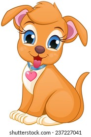 Cute puppy wearing a hear necklace.