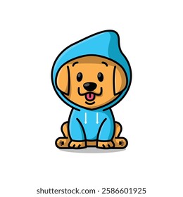 CUTE PUPPY IS WEARING HOODY CARTOON ILLUSTRATION