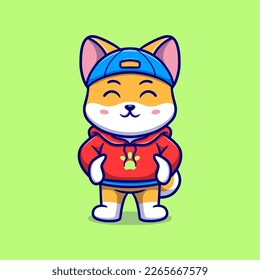 Cute puppy wearing jacket cartoon illustration