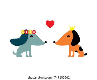 cute puppy wedding greeting vector. cute dog valentine greeting vector.