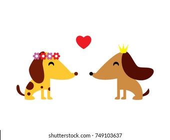 cute puppy wedding greeting vector. cute dog valentine greeting vector.