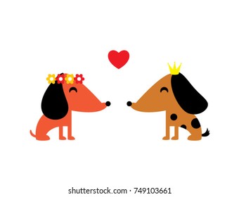 cute puppy wedding greeting vector. cute dog valentine greeting vector.