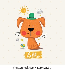 Cute Puppy.cartoon hand drawn vector illustration. Can be used for baby t-shirt print, fashion print design, kids wear, baby shower celebration greeting and invitation card.