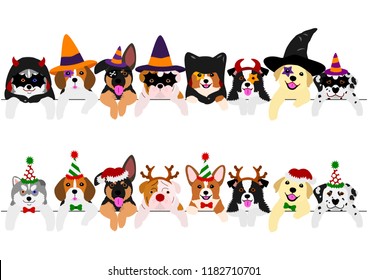 cute pups border set, with Halloween costumes and with Christmas costumes