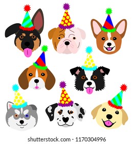 cute pups face with party hat set