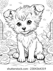 Cute Pupy Coloring pages for kids and adults 