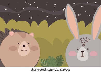 cute purcopine and rabbit characters