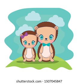 cute purcopines couple characters vector illustration