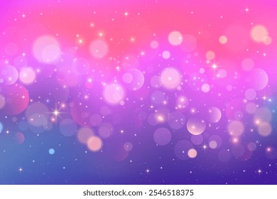 Fondo abstracto púrpura lindo con brillo y estrellas. Cielo de fantasía púrpura pastel de ensueño con destellos. Bolso ondulado mágico del unicornio. Galaxia brillante con gradiente holográfico. Ilustración vectorial