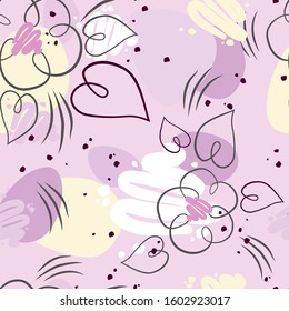 Cute purple abstract seamless pattern with flowers. Texture in geometric style with patterns.
