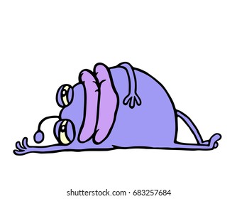 Cute purple alien resting lying down. Cartoon animation character. Vector illustration.