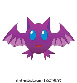 Cute Purple Baby Bat Vector Illustration Isolated in White Background