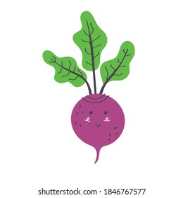Cute purple beet. Vector isolated in hand drawn vegetable
