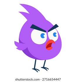 Lindo pájaro púrpura Angry Flat color Ilustración vectorial diseño de Plantilla
