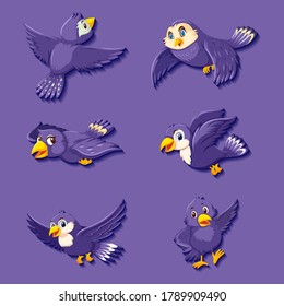 Cute purple bird cartoon character illustration