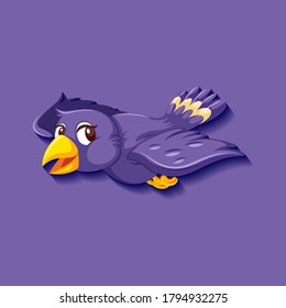 Cute purple bird cartoon character illustration